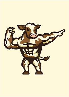 Muscular Cow Flexing Biceps