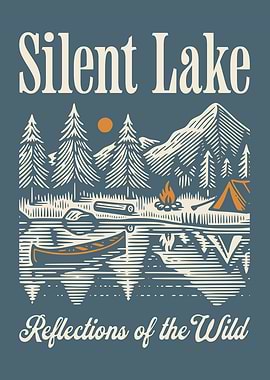 Silent Lake Vintage Poster, Camping Landscape Art, Nature Reflection Wall Art, Wilderness Decor