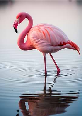 Pink Flamingo in Water