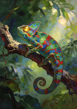 Vibrant Chameleon on a Branch