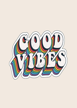 Good Vibes Retro Rainbow Text Art