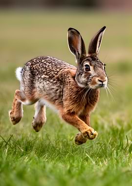 Hare running through grass