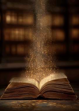 Magical Open Book with Glowing Particles