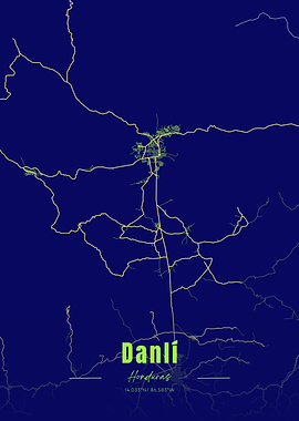 Danli, Honduras Map Art