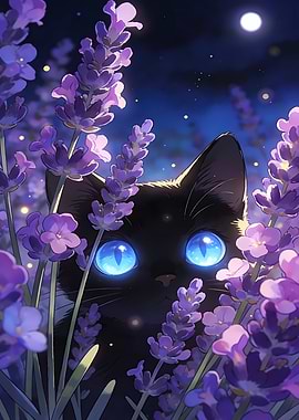 Black Cat in Lavender Field