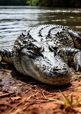 Alligator on the river bank