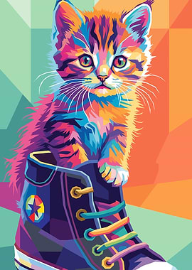 Colorful Kitten in a Sneaker