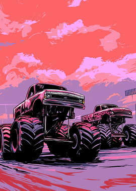 Monster Trucks in Pink and Purple
