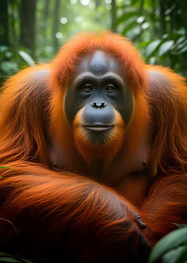 Orangutan in Lush Forest