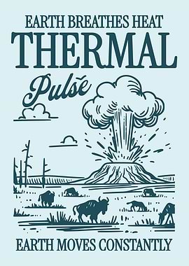 Thermal Vintage Poster, Geothermal Landscape Art, Nature Science Wall Art, Retro Earth Design