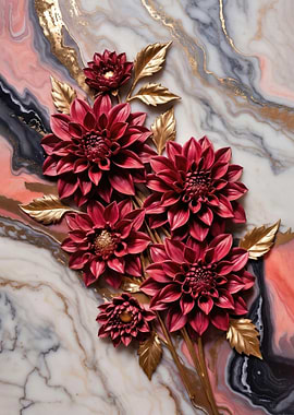 Red Dahlia Floral Arrangement on Marble