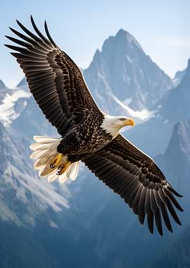 Bald Eagle Soaring Over Mountains