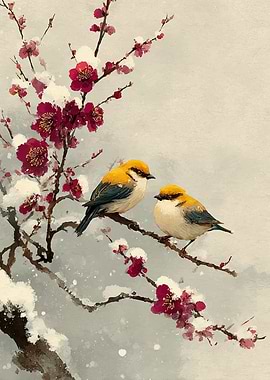 Two Birds on a Snowy Branch