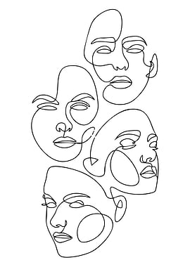 Abstract Line Art Faces