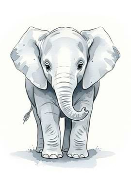 Cute Baby Elephant Watercolor Painting