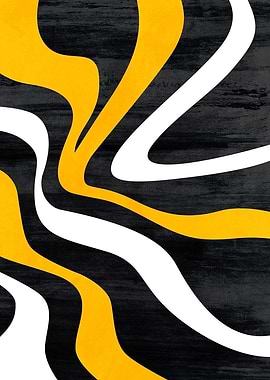 Abstract Swirls of Yellow, White, and Black
