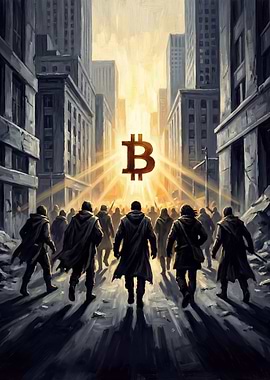 Bitcoin Symbol Over Cityscape