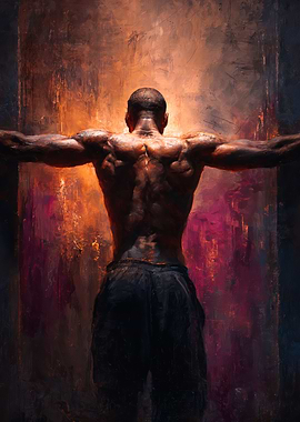Heroic Impasto Muscular Man Back View