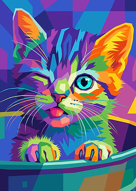 Colorful Winking Kitten Pop Art