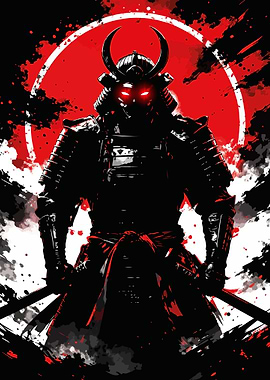 Samurai Warrior with Red Sun Background