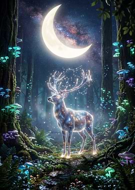 Magical Starlight Deer in Enchanted Forest