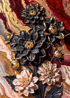 Ornate Floral Relief with Marble Background