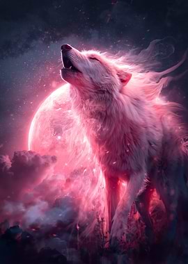 Wolf Howling at Pink Moon