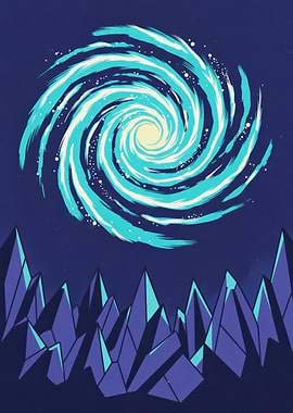 Triangulum Retro Galaxy - Cosmic Swirl Over Crystalline Landscape