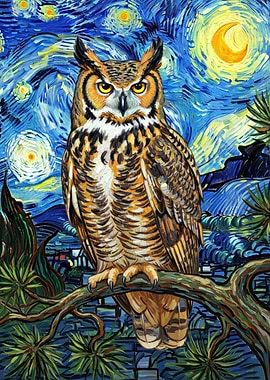 Owl in Starry Night Style