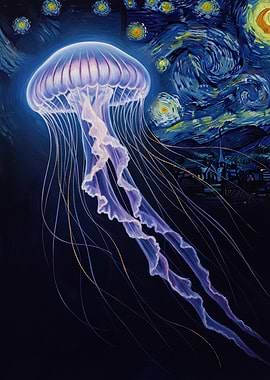 Jellyfish in Starry Night Sky