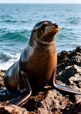 Sea Lion on Rocky Shore