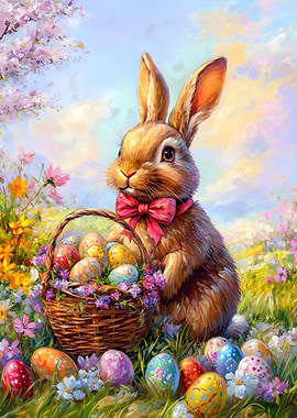Easter Bunny with Basket of Eggs