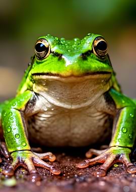 Close-up of a wet green frog