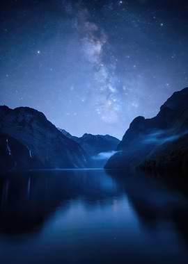 Milky Way over a Fjord at Night