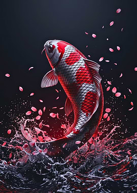 Red and Silver Koi Carp Leap