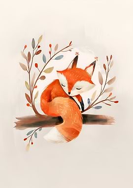 Sleeping Fox on a Branch