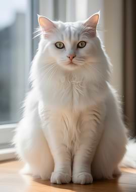 Majestic White Cat by Window
