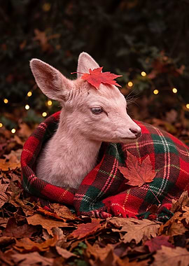 Cute Fawn Wrapped in Plaid Blanket
