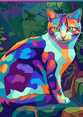 Colorful Cat in Nature