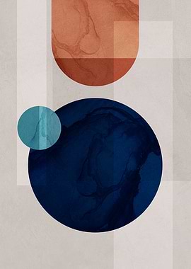 Abstract Geometric Shapes with Ink Wash Texture