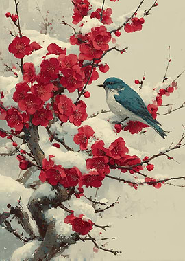 Bird on Snowy Plum Blossoms