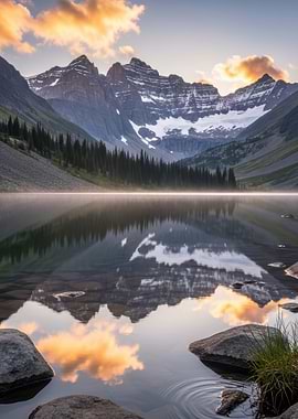 Serene Mountain Lake Reflection at Sunrise