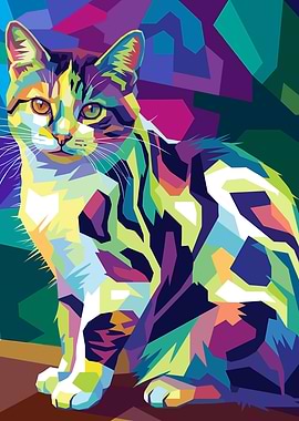 Colorful Geometric Cat Portrait