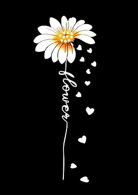 Daisy Flower with 'Flower' Text and Hearts