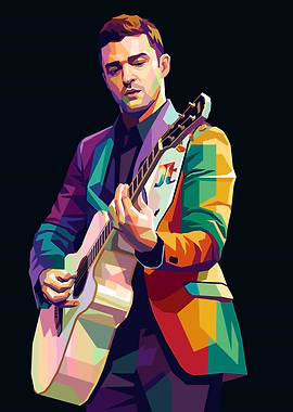 Justin Timberlake Playing Guitar Pop Art