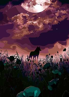 Wolf under a full moon