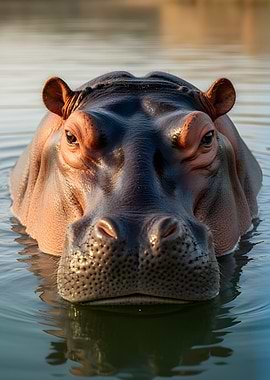 Close-up of a Hippopotamus in Water