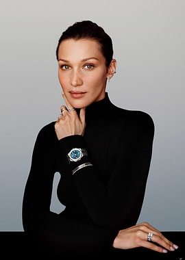 Bella Hadid in Black Turtleneck with Jewelry