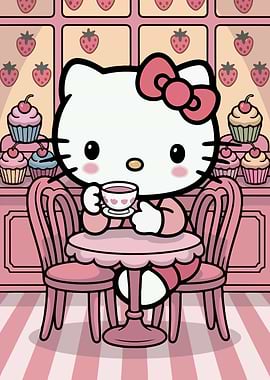 Hello Kitty at a Cafe