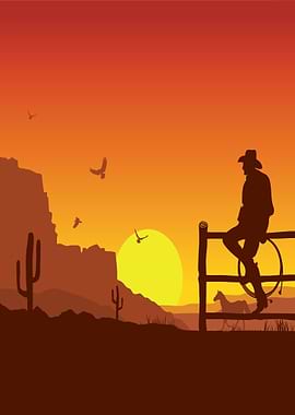 Cowboy Sunset Silhouette
